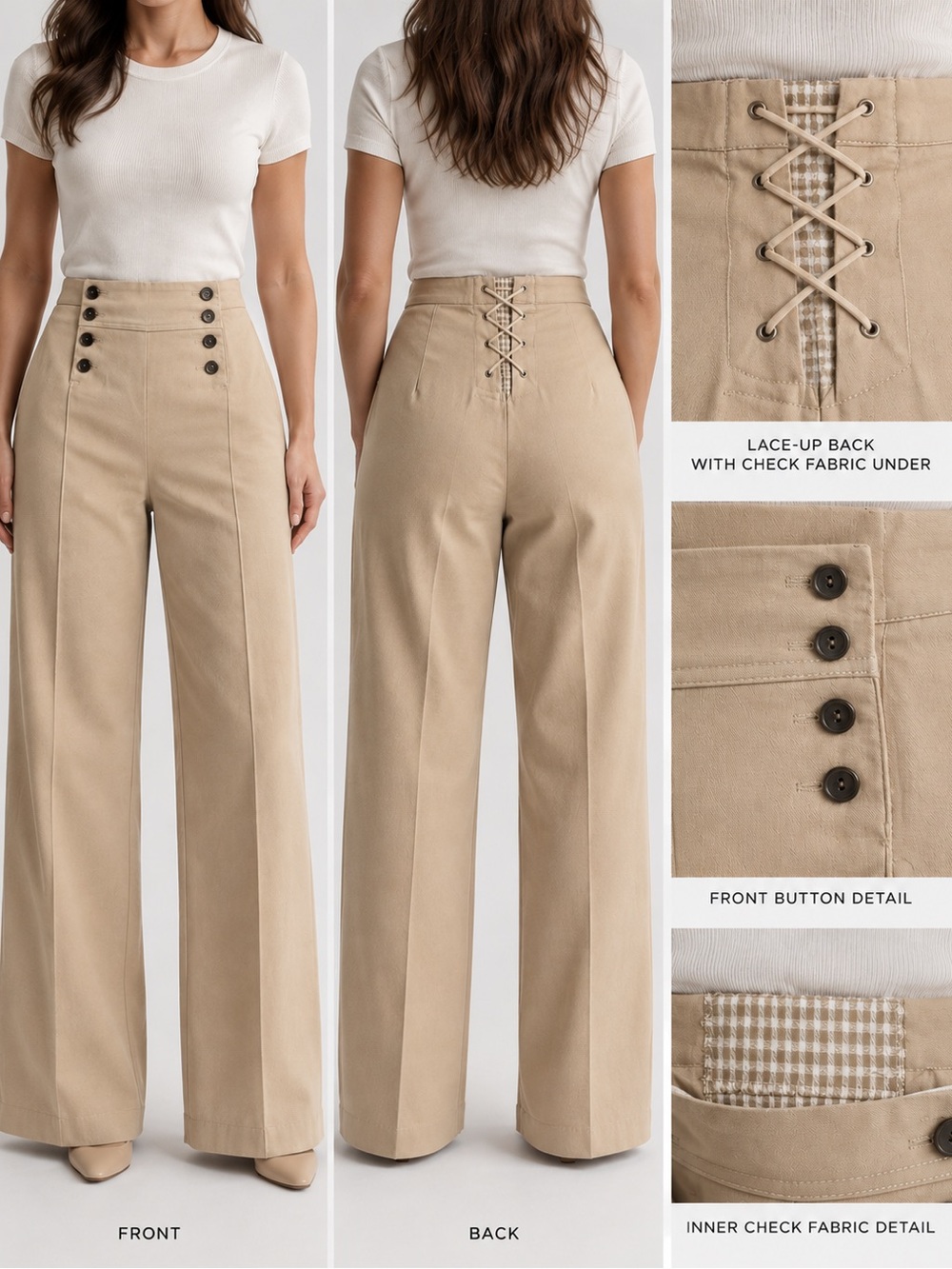 Vintage 90s I.F.C. Made in Canada High Rise Wide Leg Sailor Pants Size 8